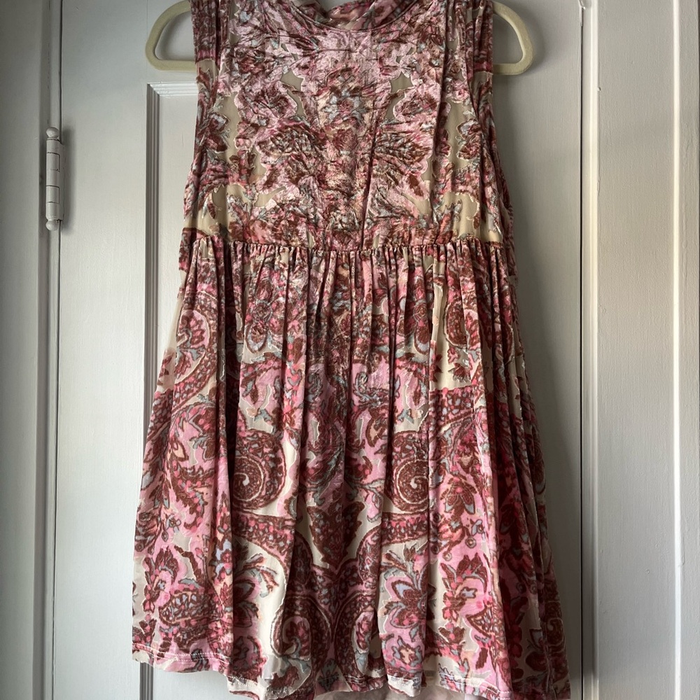 Free People Pink and Cream Paisley velvet Dress